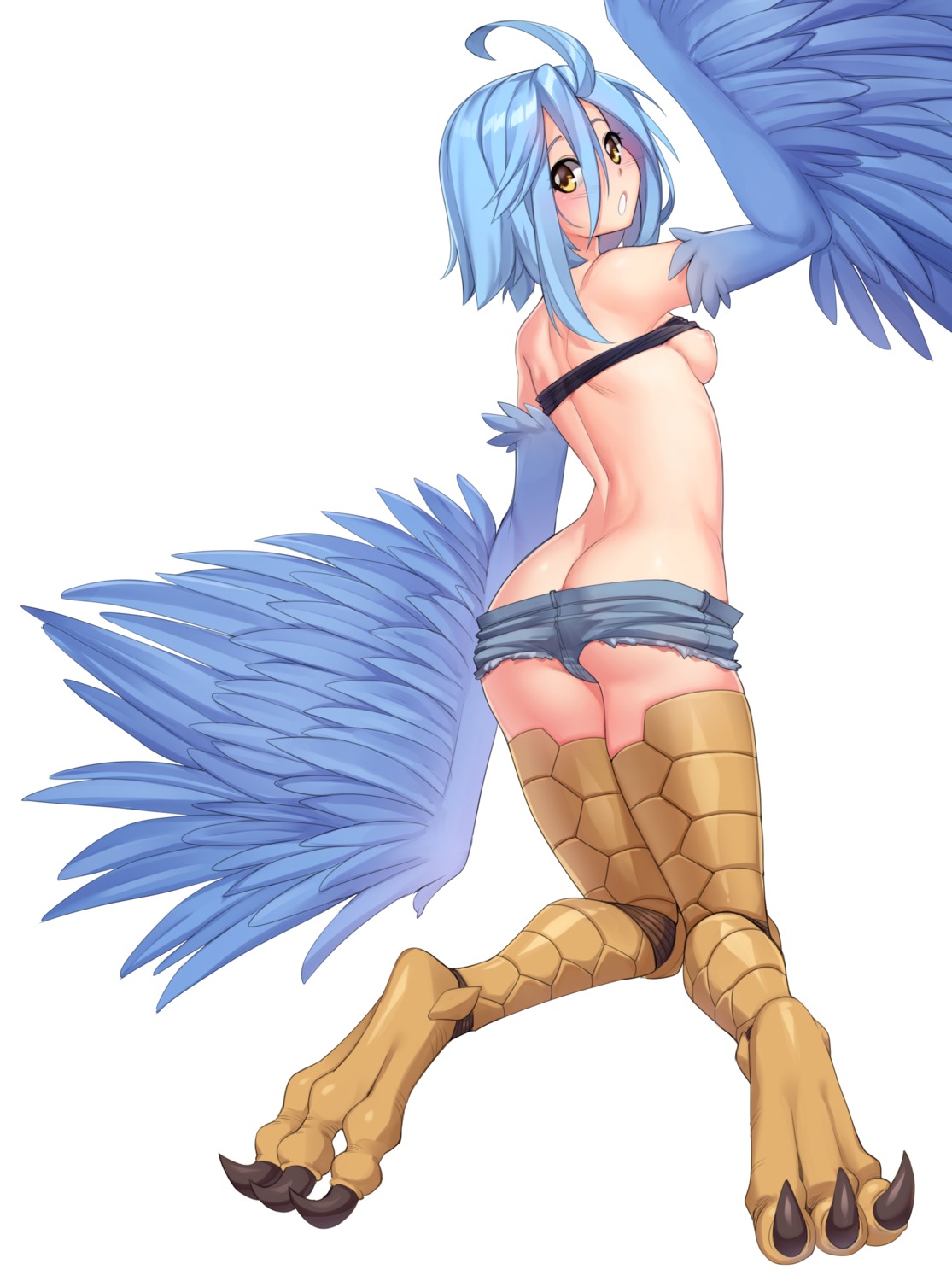 ass breasts iwbitu-sa monster_girl monster_musume_no_iru_nichijou nipples no_bra nopan papi shirt_lift wings