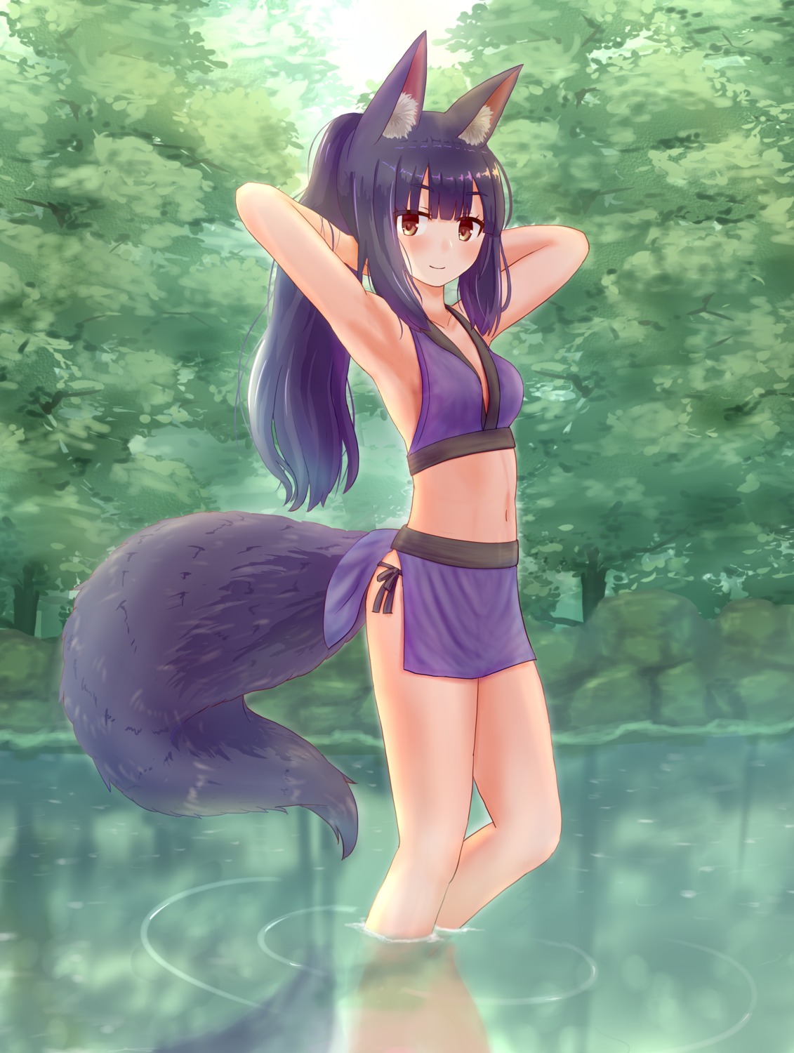 animal_ears bikini iroha_(iroha_matsurika) kitsune swimsuits tail wet