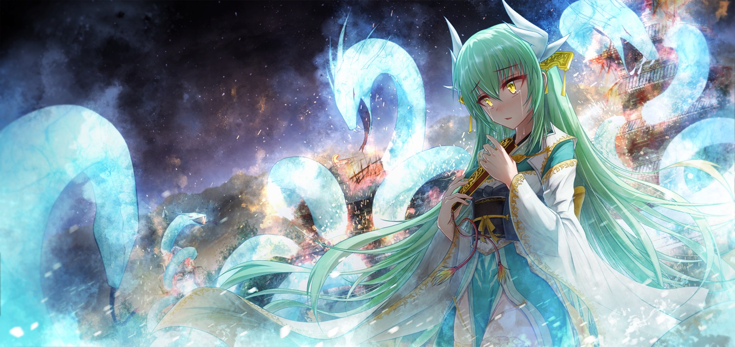 bae.c fate/grand_order horns japanese_clothes kiyohime_(fate/grand_order)