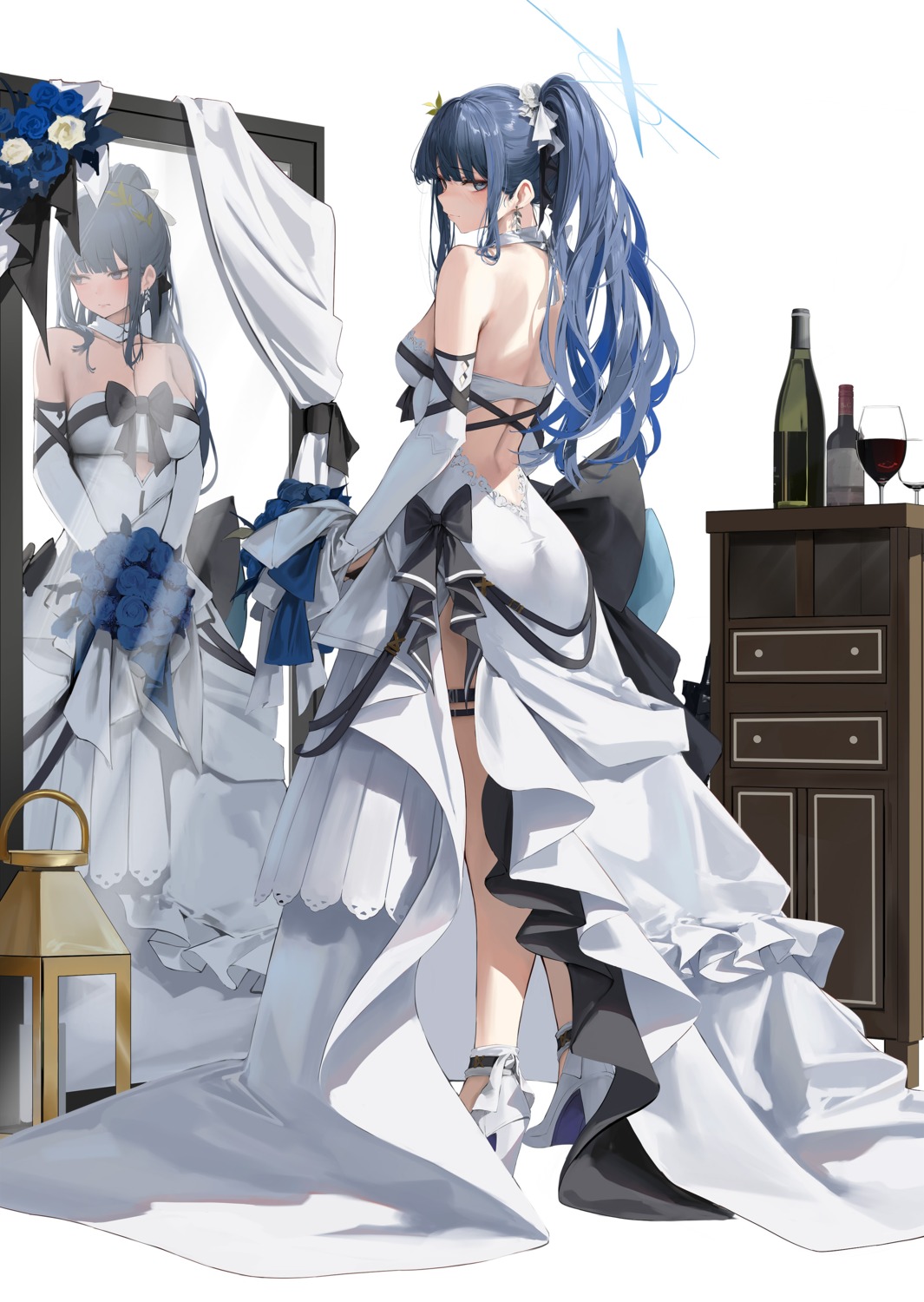 ass blue_archive dress garter halo heels hiki_niito joumae_saori wedding_dress