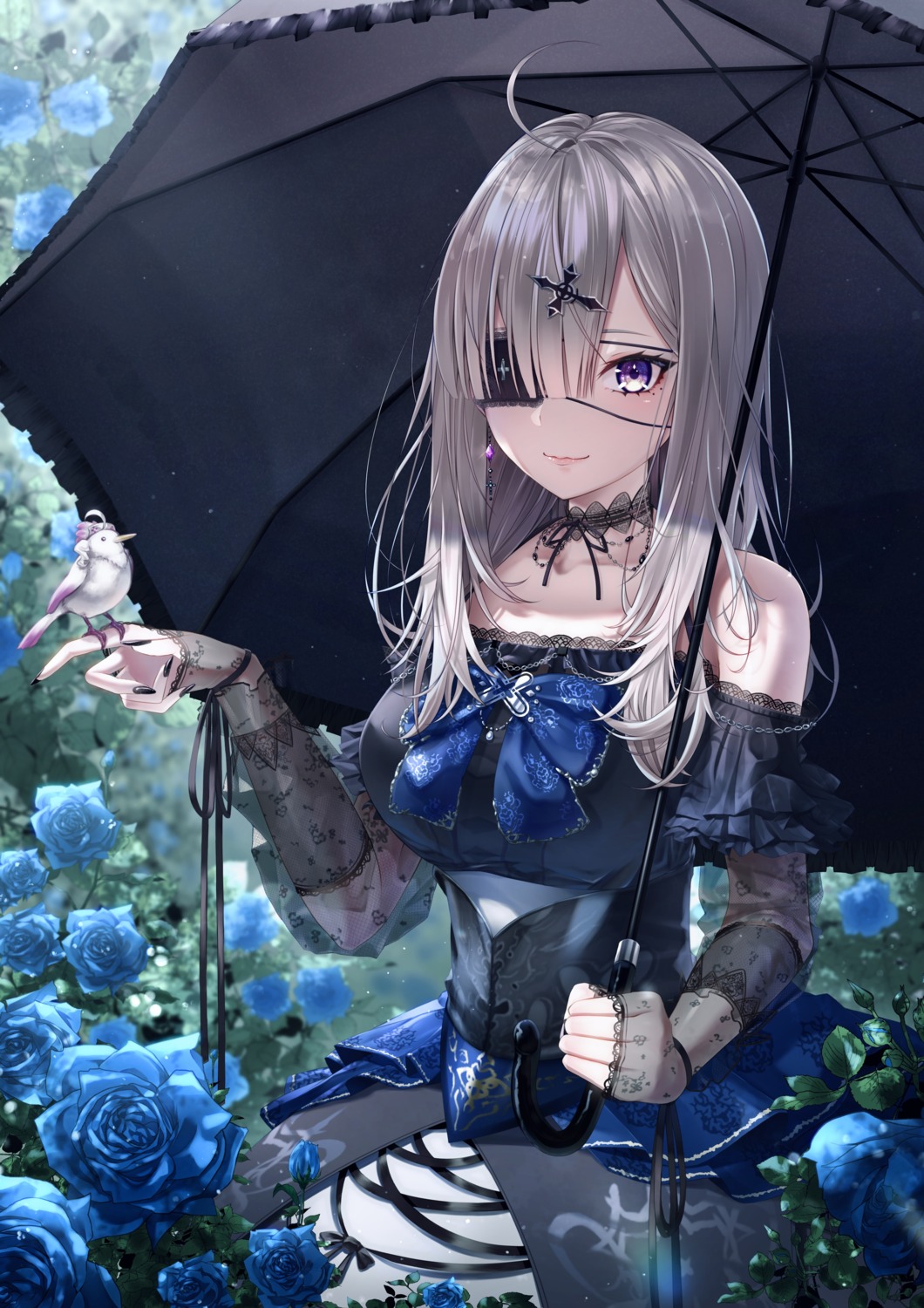 eyepatch lolita_fashion momonoko_noko nijisanji see_through sukoya_kana umbrella