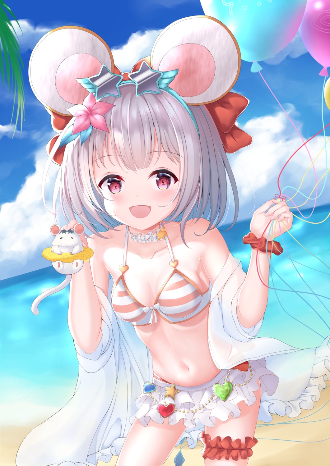 animal_ears bikini garter granblue_fantasy open_shirt see_through swimsuits takahashi_eshi vikala_(granblue_fantasy)