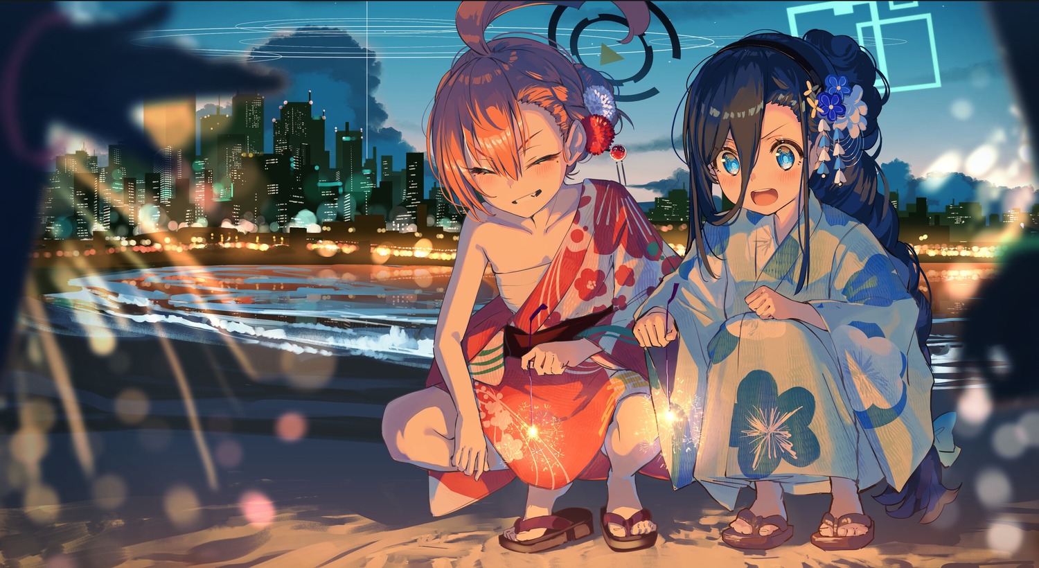 blue_archive halo mikamo_neru sarashi tendou_arisu tsubameno yukata