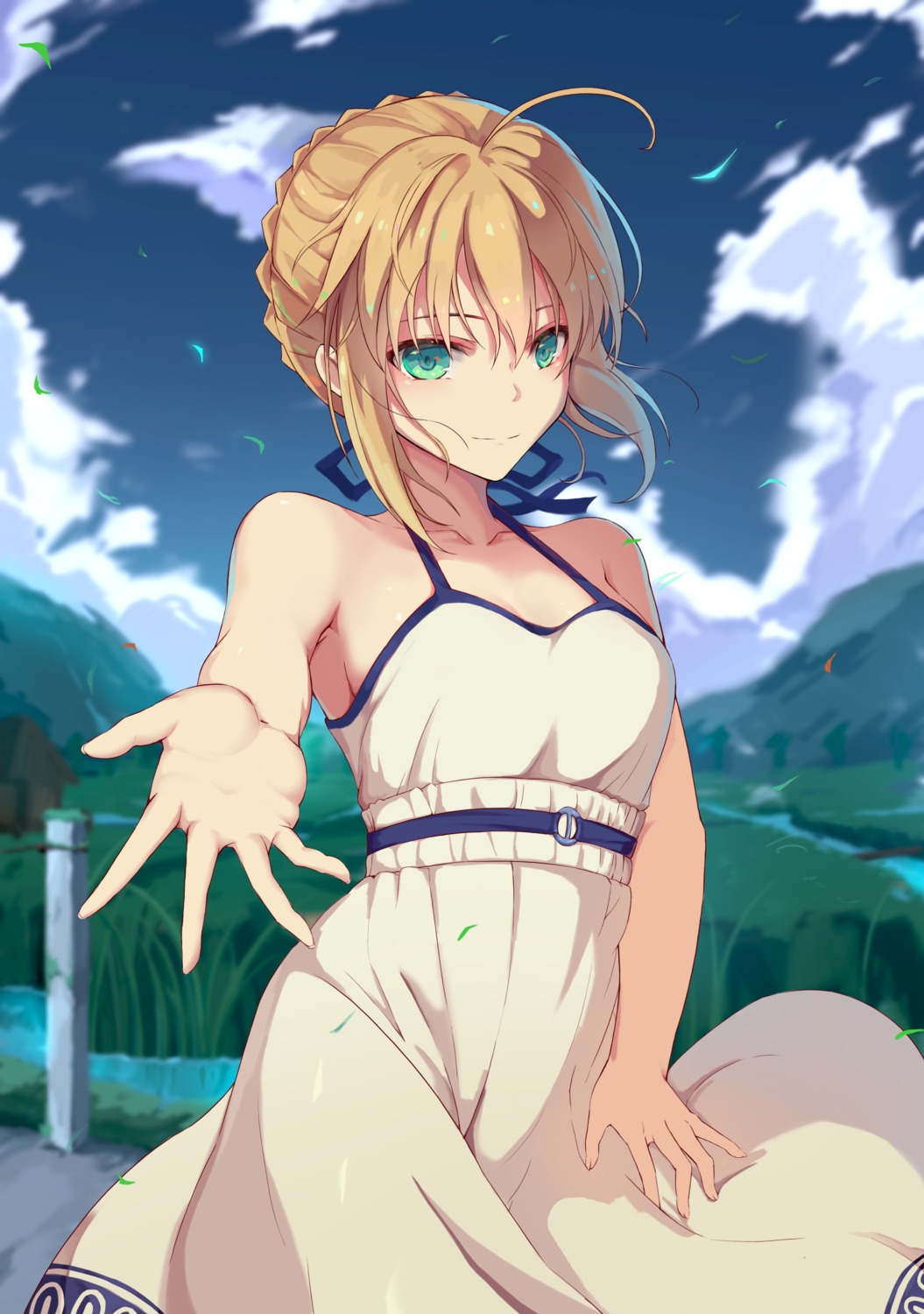 cleavage dress fate/stay_night rafael-m saber summer_dress