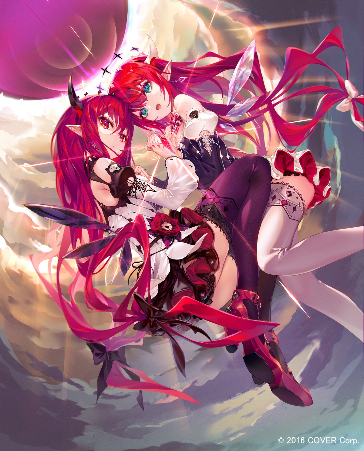 heels hololive hololive_english horns irys_(hololive) pointy_ears pondel see_through skirt_lift thighhighs wings