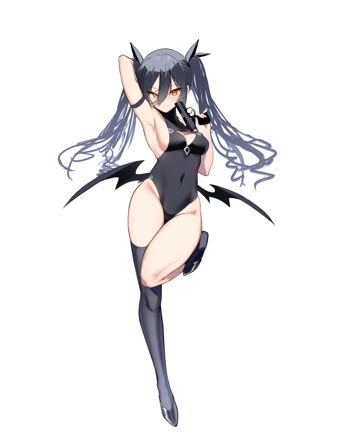 @shuntarou gun leotard no_bra thighhighs wings