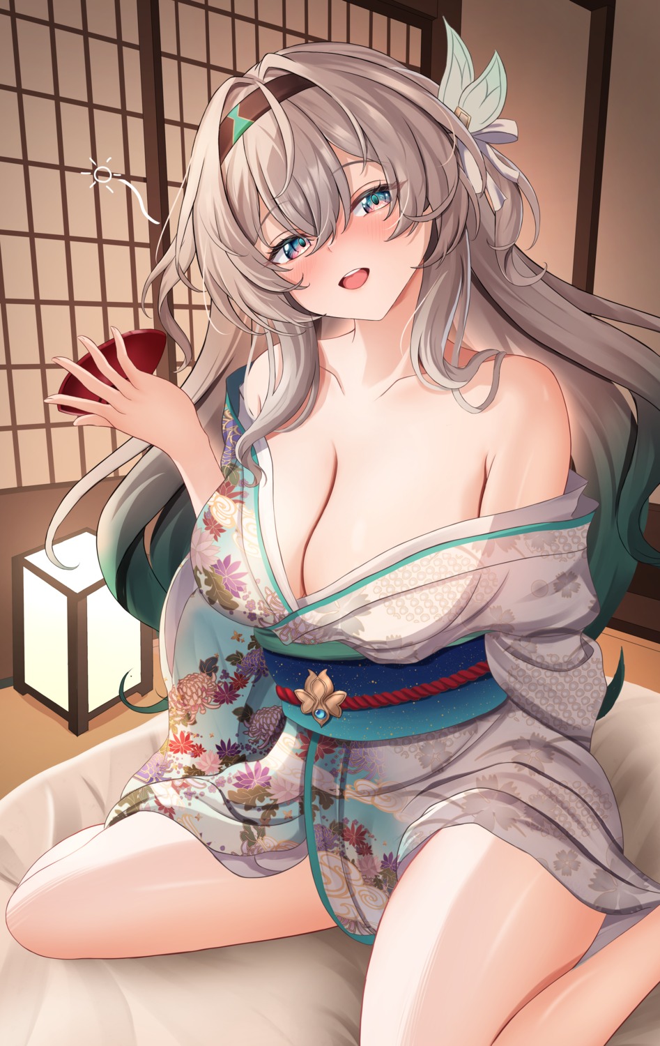 firefly honkai:_star_rail kimono no_bra open_shirt shouhaku