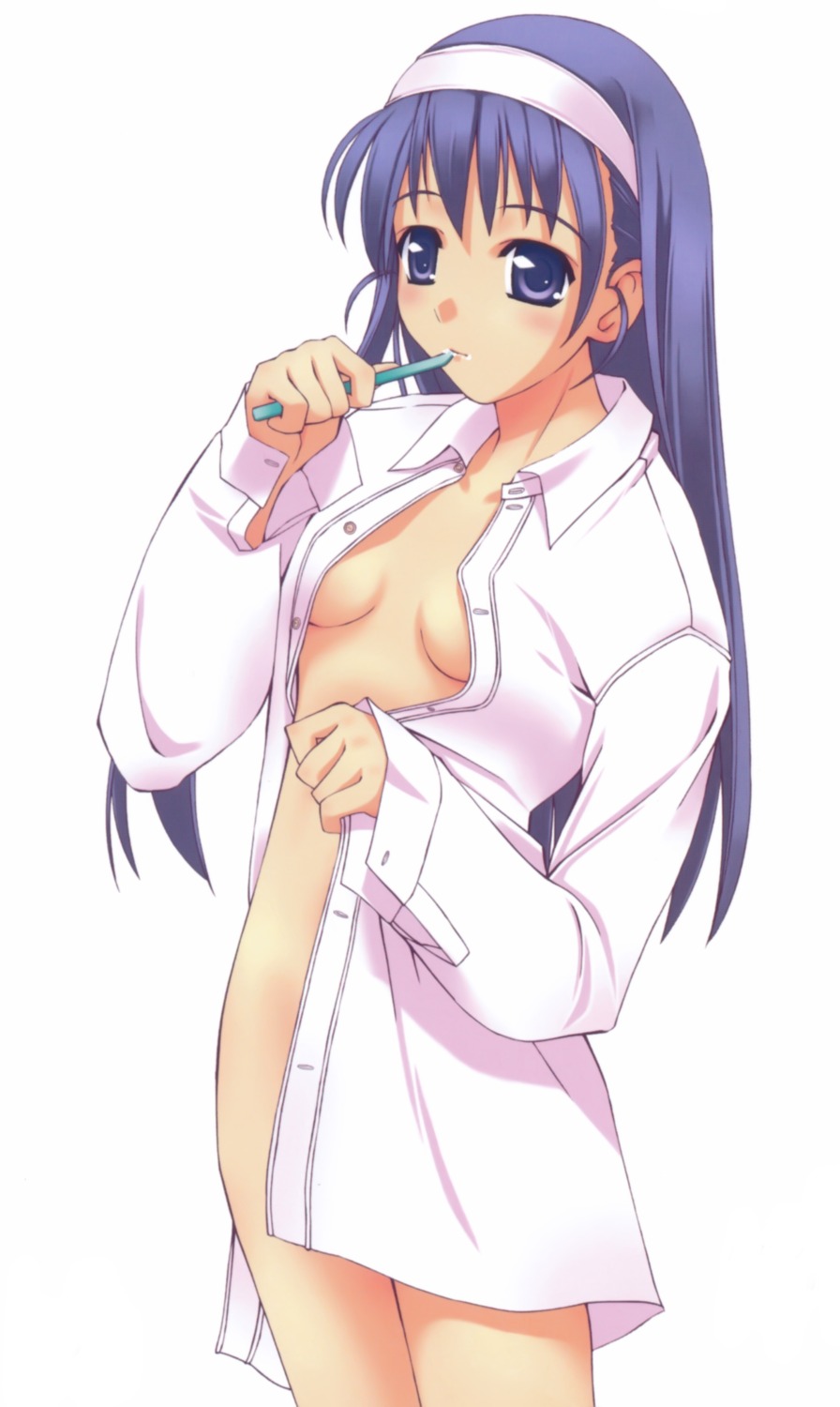 bottomless dress_shirt murakami_suigun no_bra open_shirt