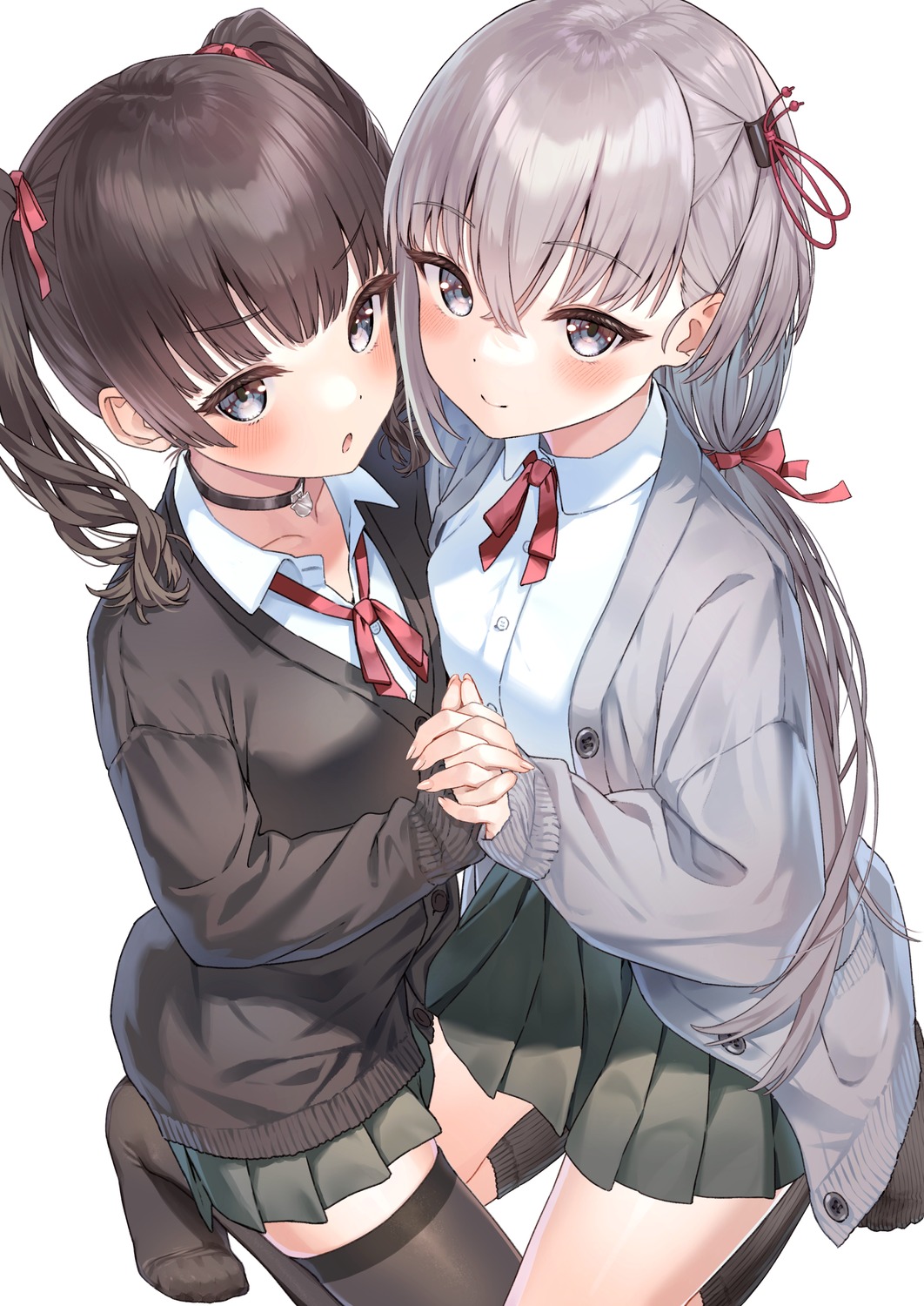 namikishiho seifuku sweater thighhighs yuri