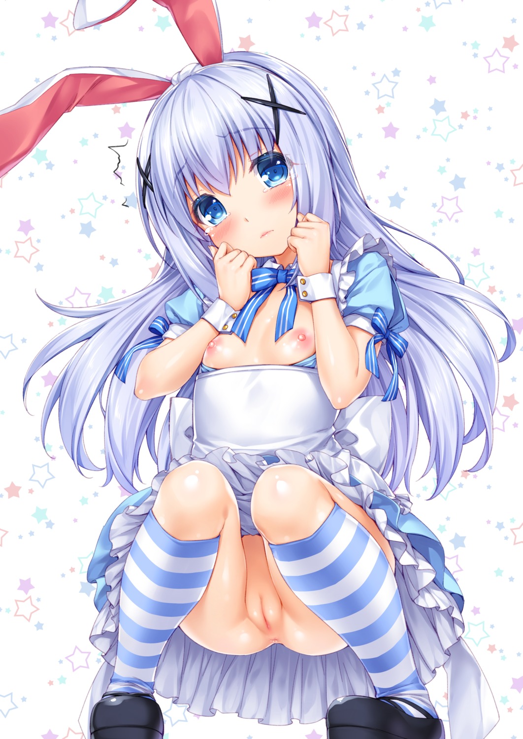 animal_ears anus bunny_ears dress gochuumon_wa_usagi_desu_ka? kafuu_chino loli nipples no_bra nopan open_shirt pussy sayori uncensored