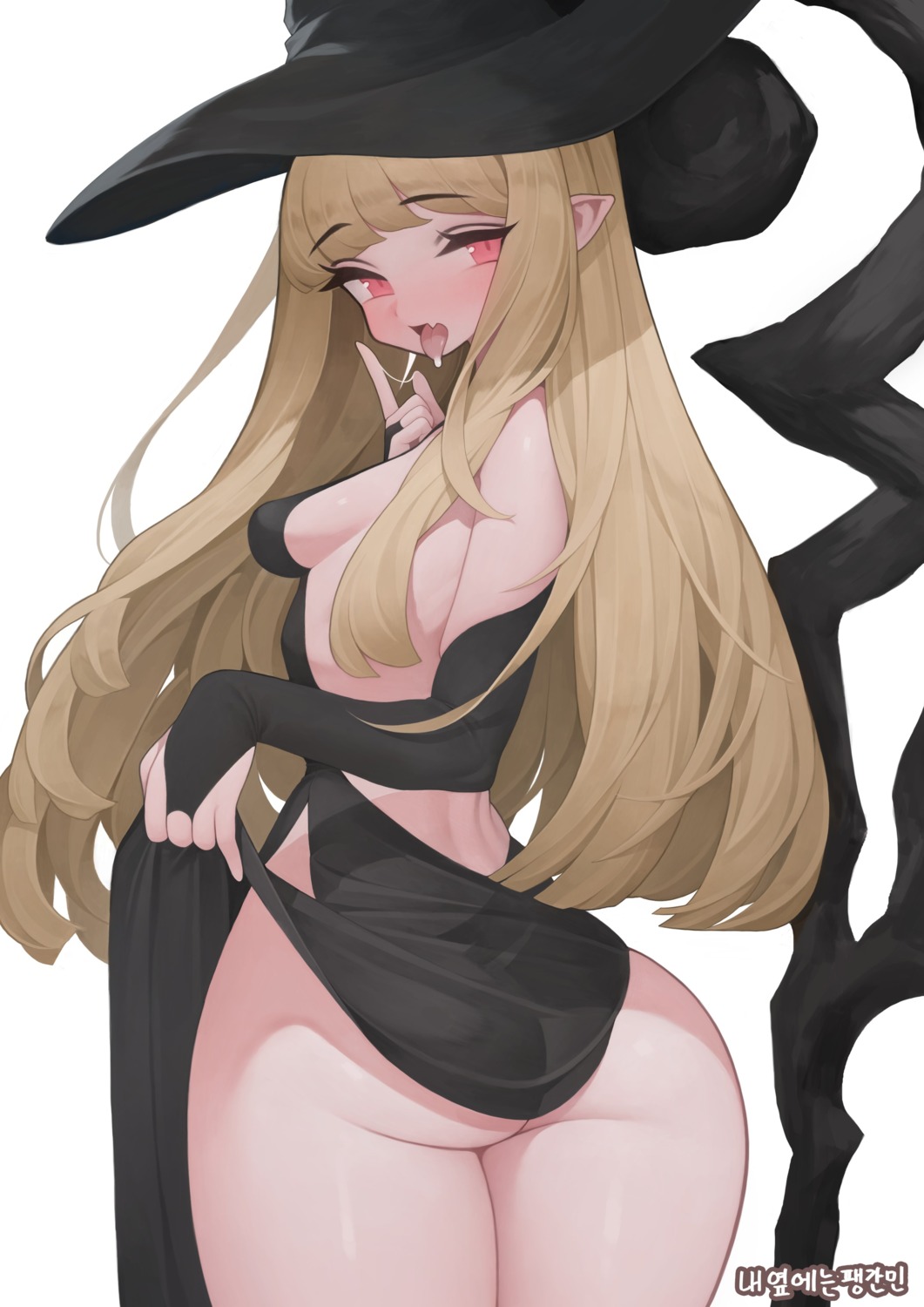 ass dress no_bra nopan pointy_ears rabbit_(wlsdnjs950) skirt_lift witch