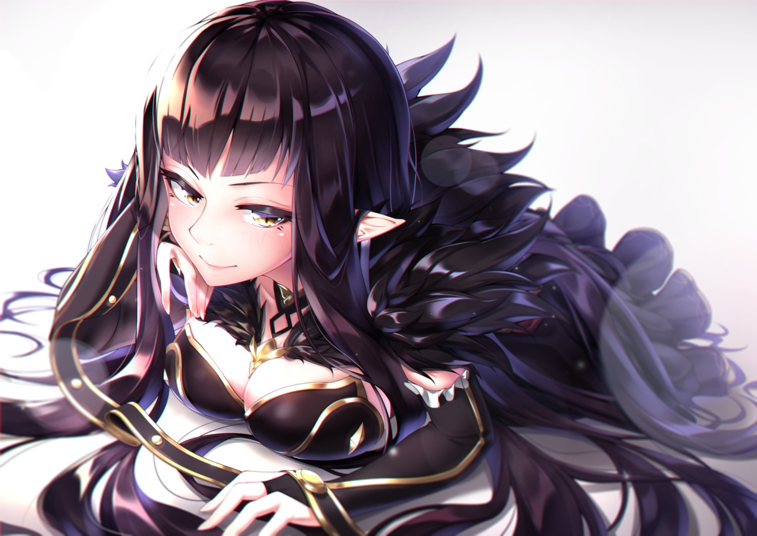 cleavage dress fate/stay_night pointy_ears semiramis_(fate) takatun23