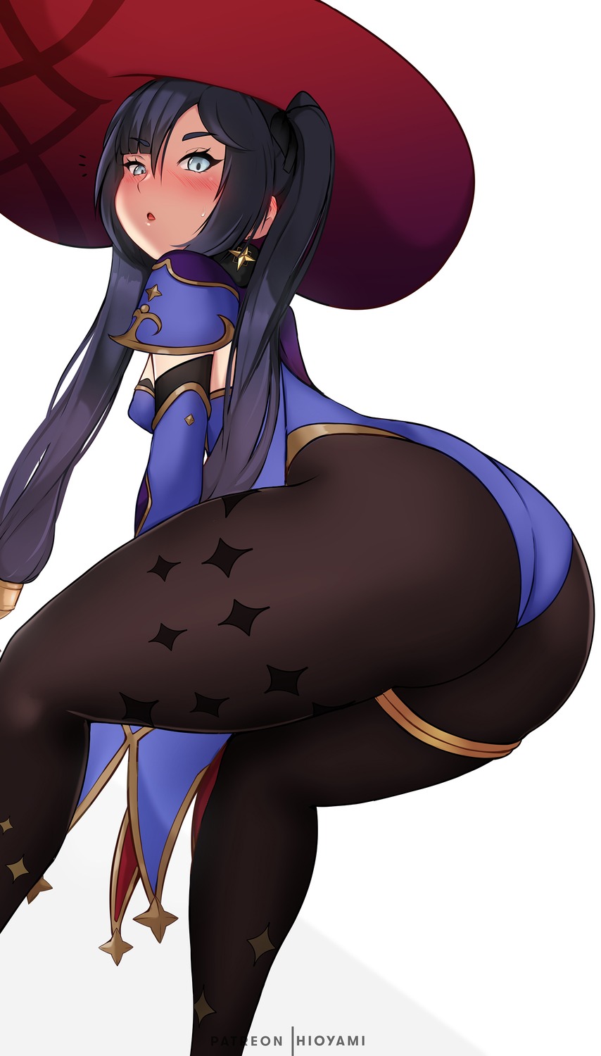 ass erect_nipples garter genshin_impact hioyami leotard mona_megistus pantyhose witch