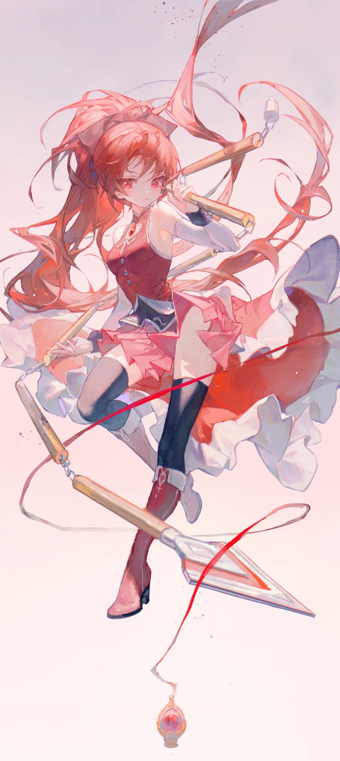 heels maccha_(mochancc) puella_magi_madoka_magica sakura_kyouko skirt_lift thighhighs weapon