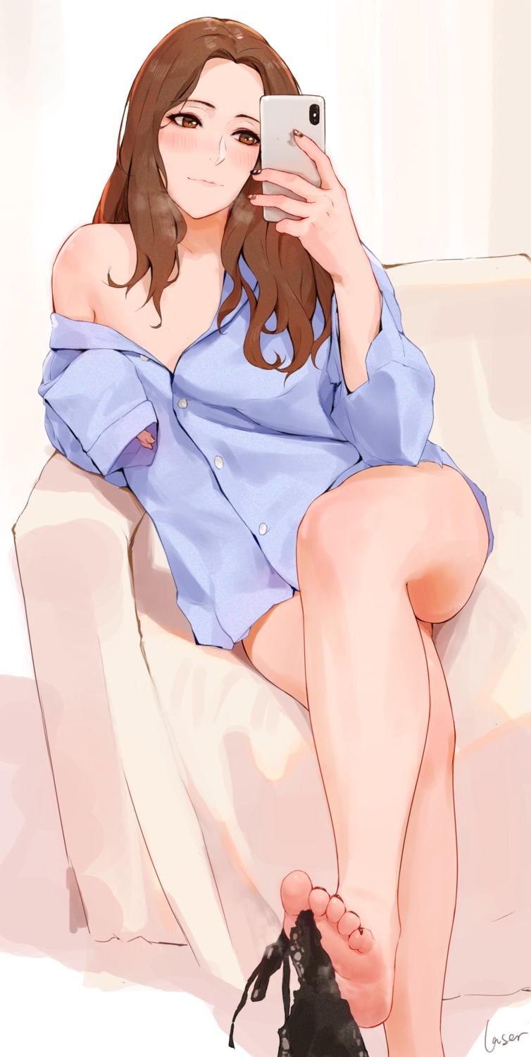 dress_shirt feet laserflip no_bra open_shirt pantsu