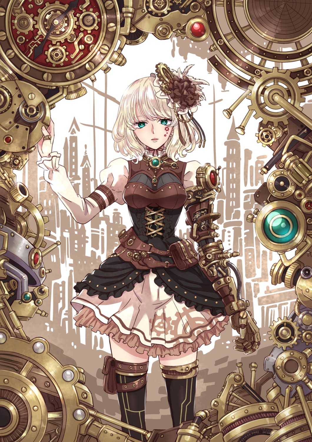 garter lolita_fashion mecha_musume sharumon tattoo thighhighs