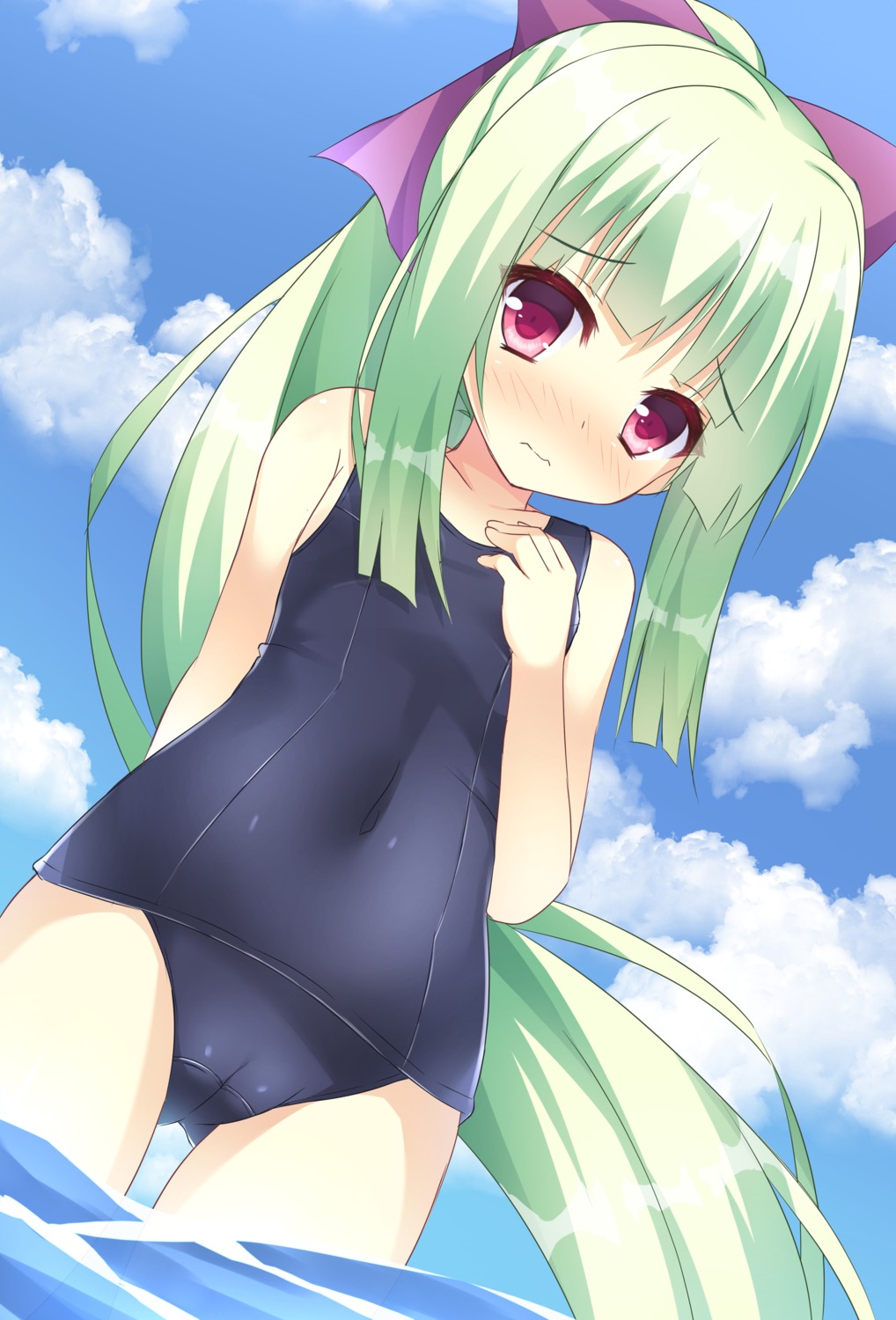 breast_hold cameltoe loli minatsuki_kou murasame_(senren_banka) school_swimsuit senren_banka swimsuits wet