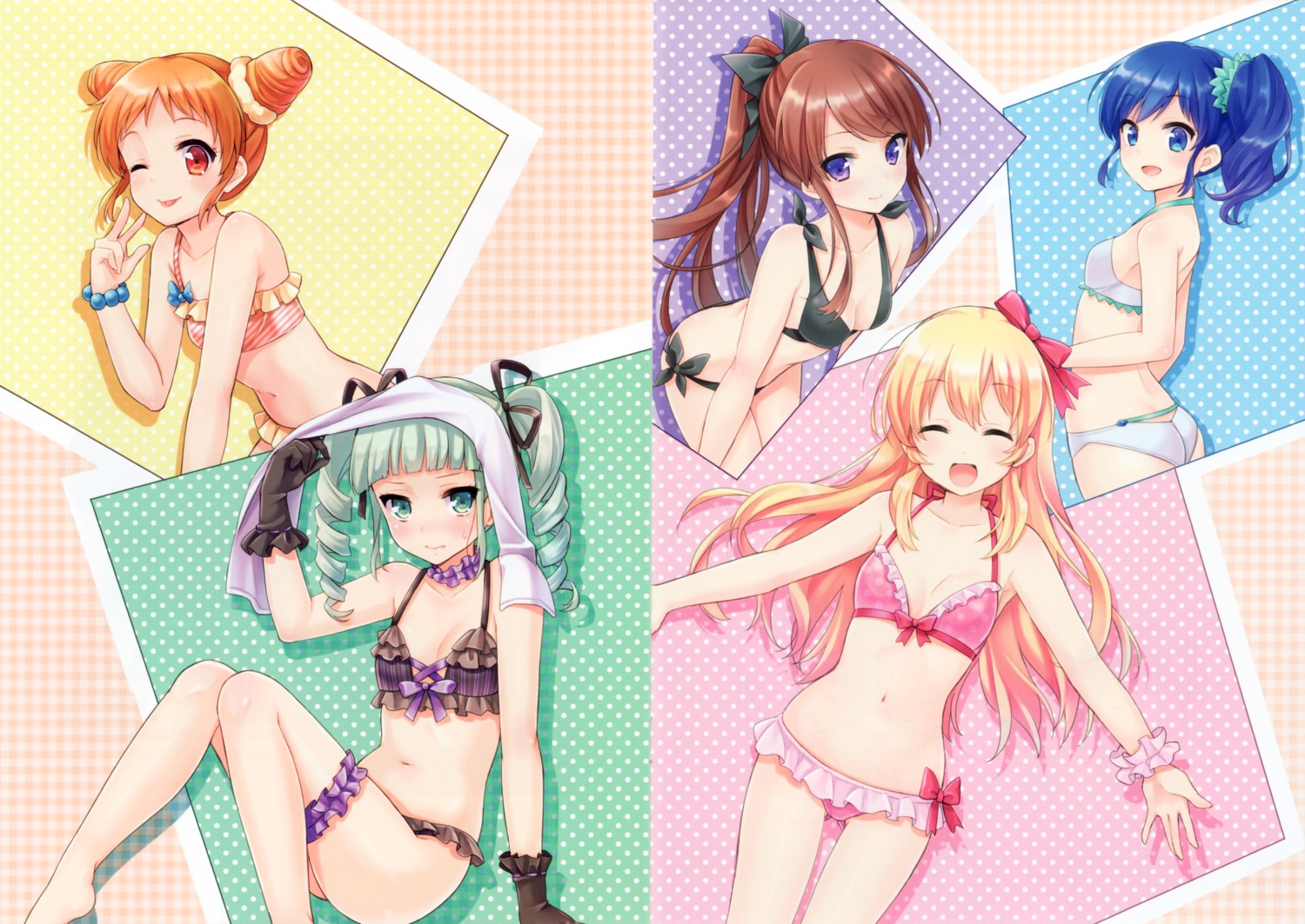 aikatsu! bikini bleed_through cleavage hoshimiya_ichigo k-ko kiriya_aoi shibuki_ran swimsuits toudou_yurika