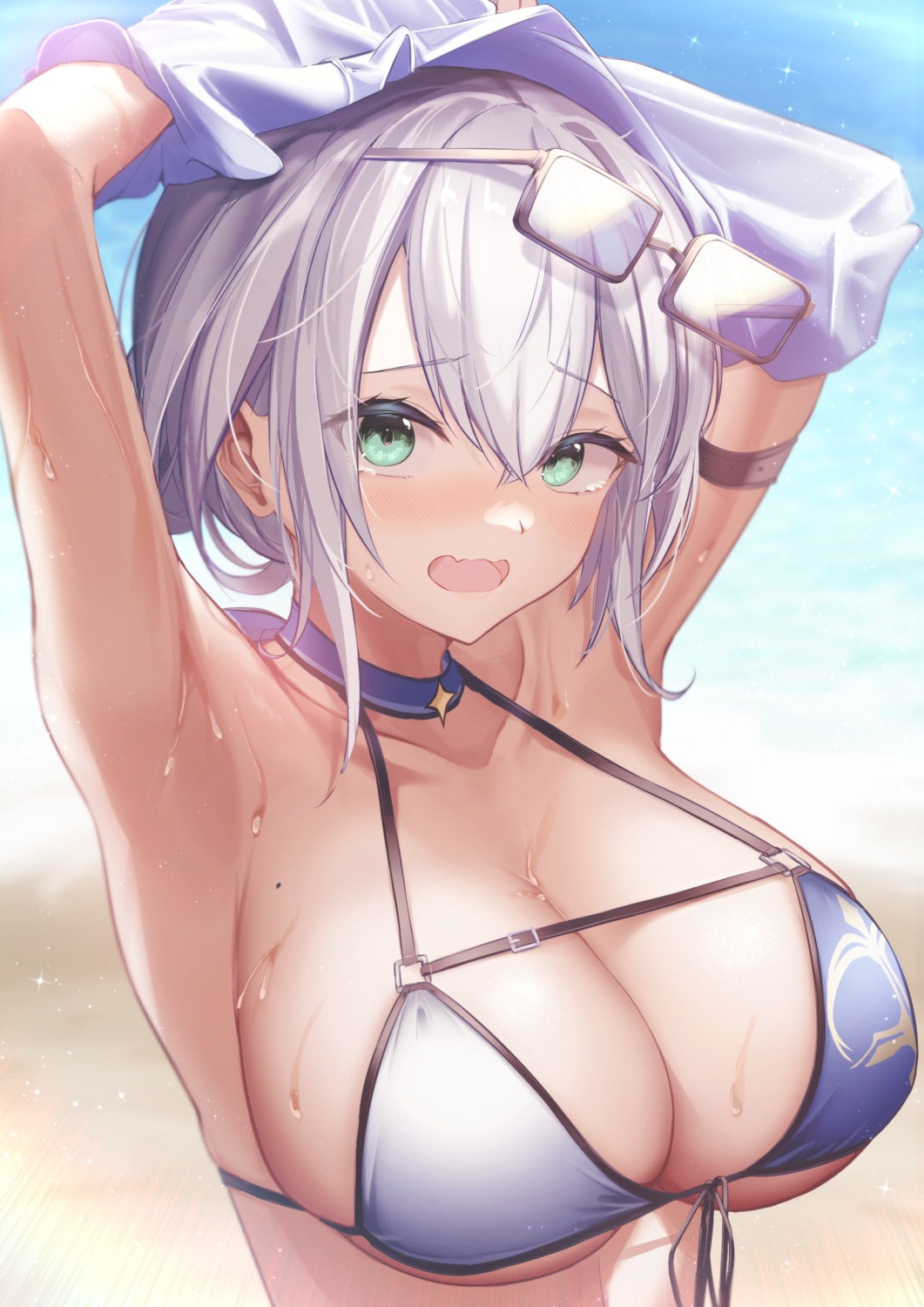 bikini_top hololive megane shirogane_noel shirt_lift sora_shitatoge swimsuits