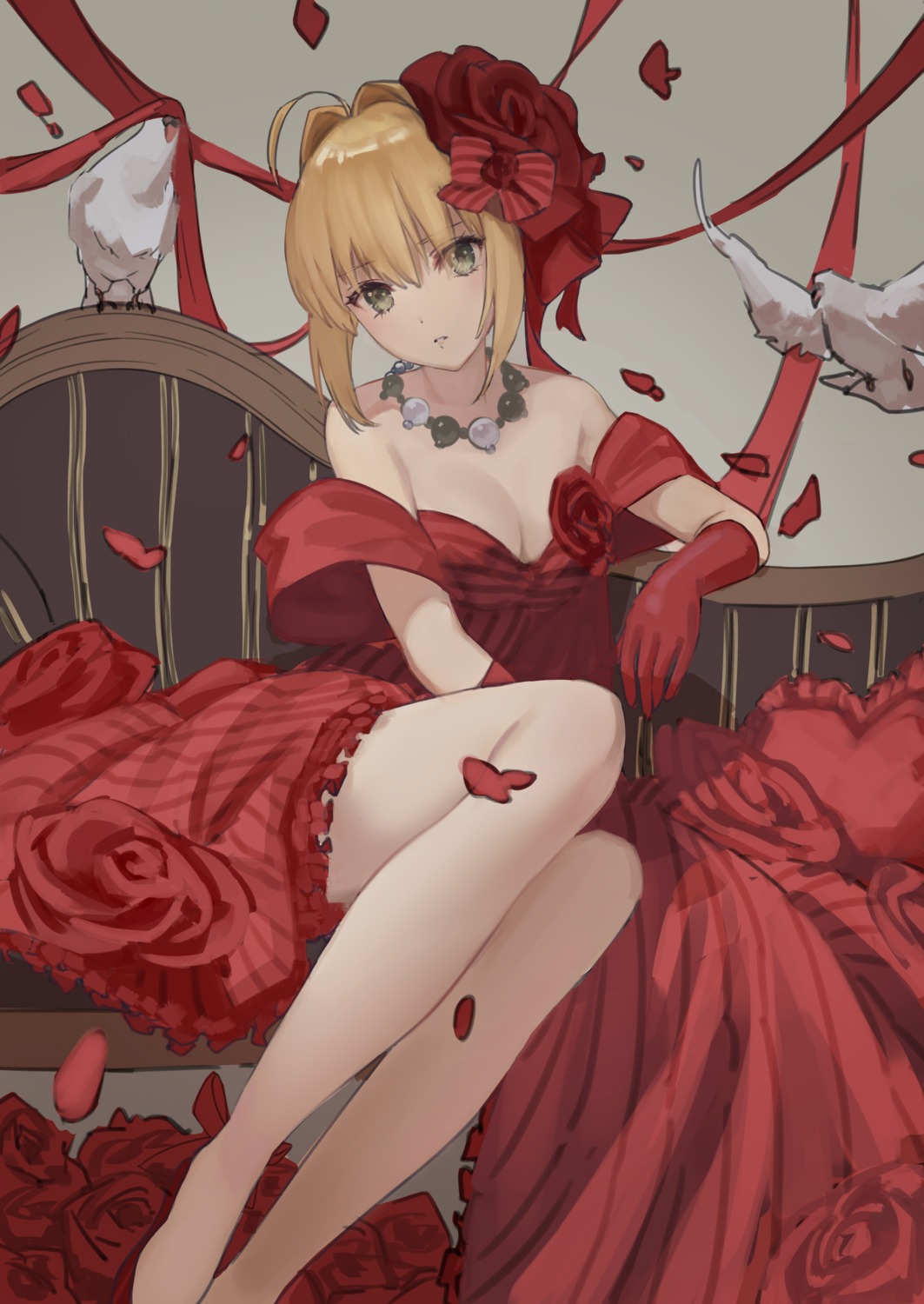 anouetto cleavage dress fate/grand_order no_bra saber_extra