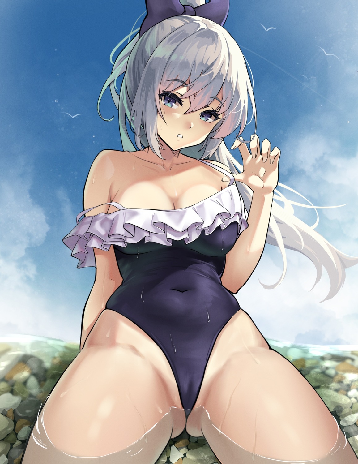 blue_archive cameltoe duchessofarmeria halo swimsuits tsukiyuki_miyako wet