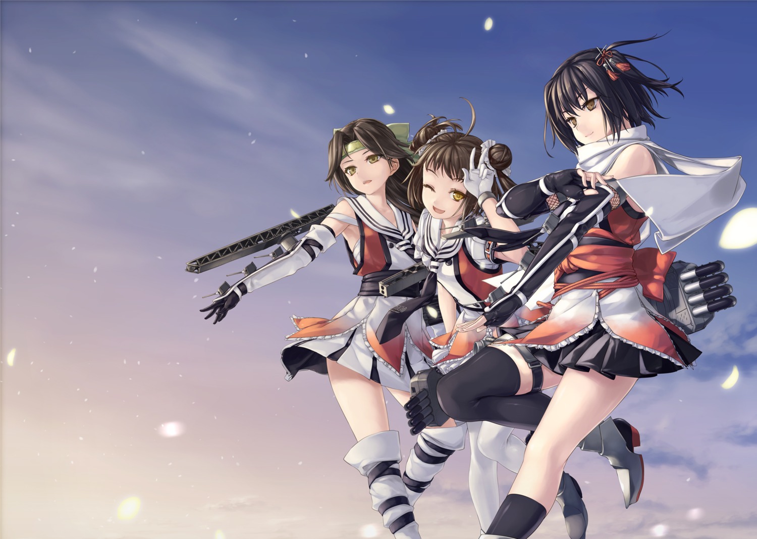 heels jintsuu_(kancolle) kantai_collection naka_(kancolle) rokuwata_tomoe sarashi seifuku sendai_(kancolle) thighhighs