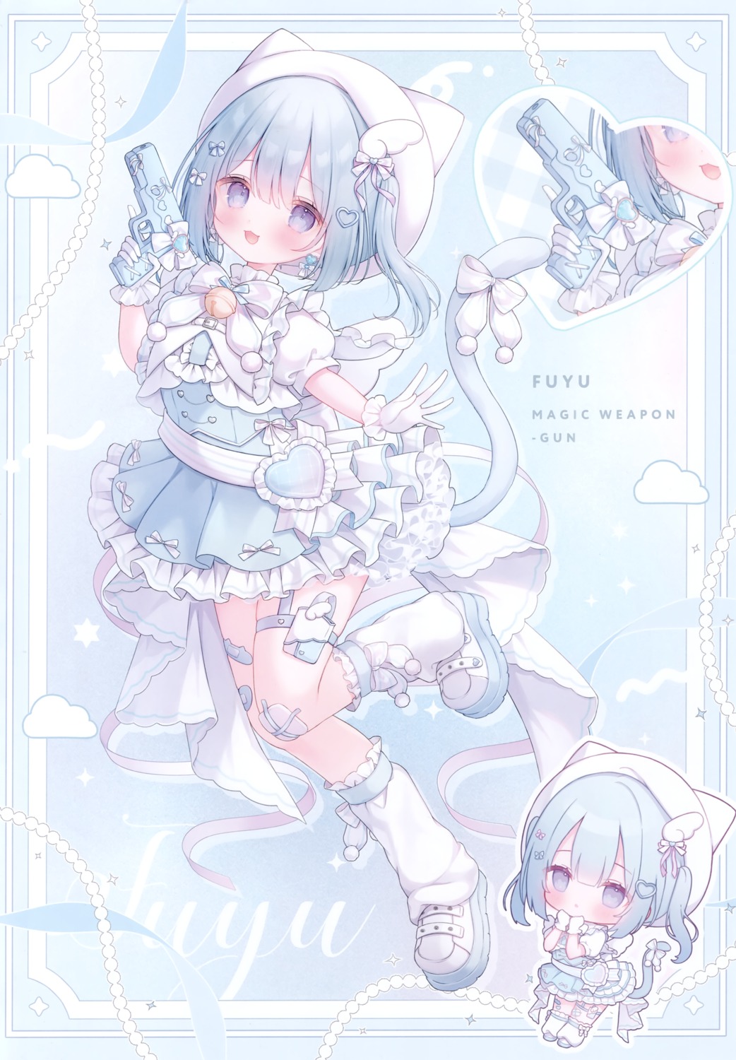 animal_ears bandaid chibi dress garter gun mersugar nekomimi omochi_monaka tail wings