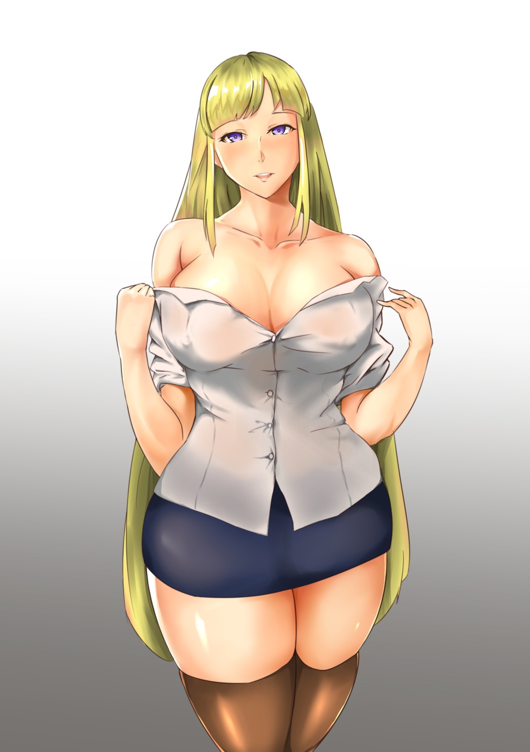 dress_shirt erect_nipples no_bra open_shirt see_through thighhighs undressing xperiajoker