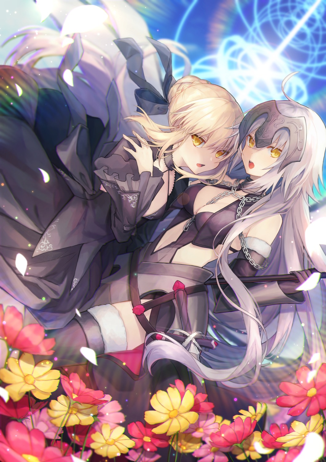 .com_(cu_105) cleavage dress fate/grand_order jeanne_d'arc jeanne_d'arc_(alter)_(fate) saber saber_alter sword thighhighs