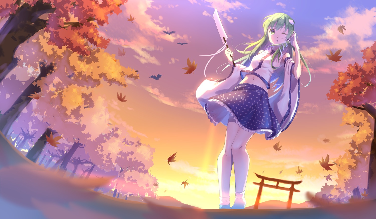 katee kochiya_sanae landscape skirt_lift touhou