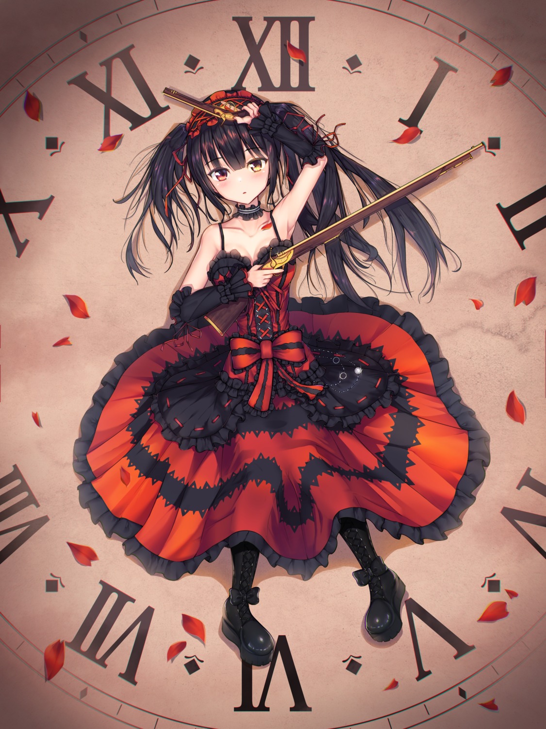 cleavage date_a_live dress gothic_lolita gun hakushoku_n heterochromia lolita_fashion tokisaki_kurumi