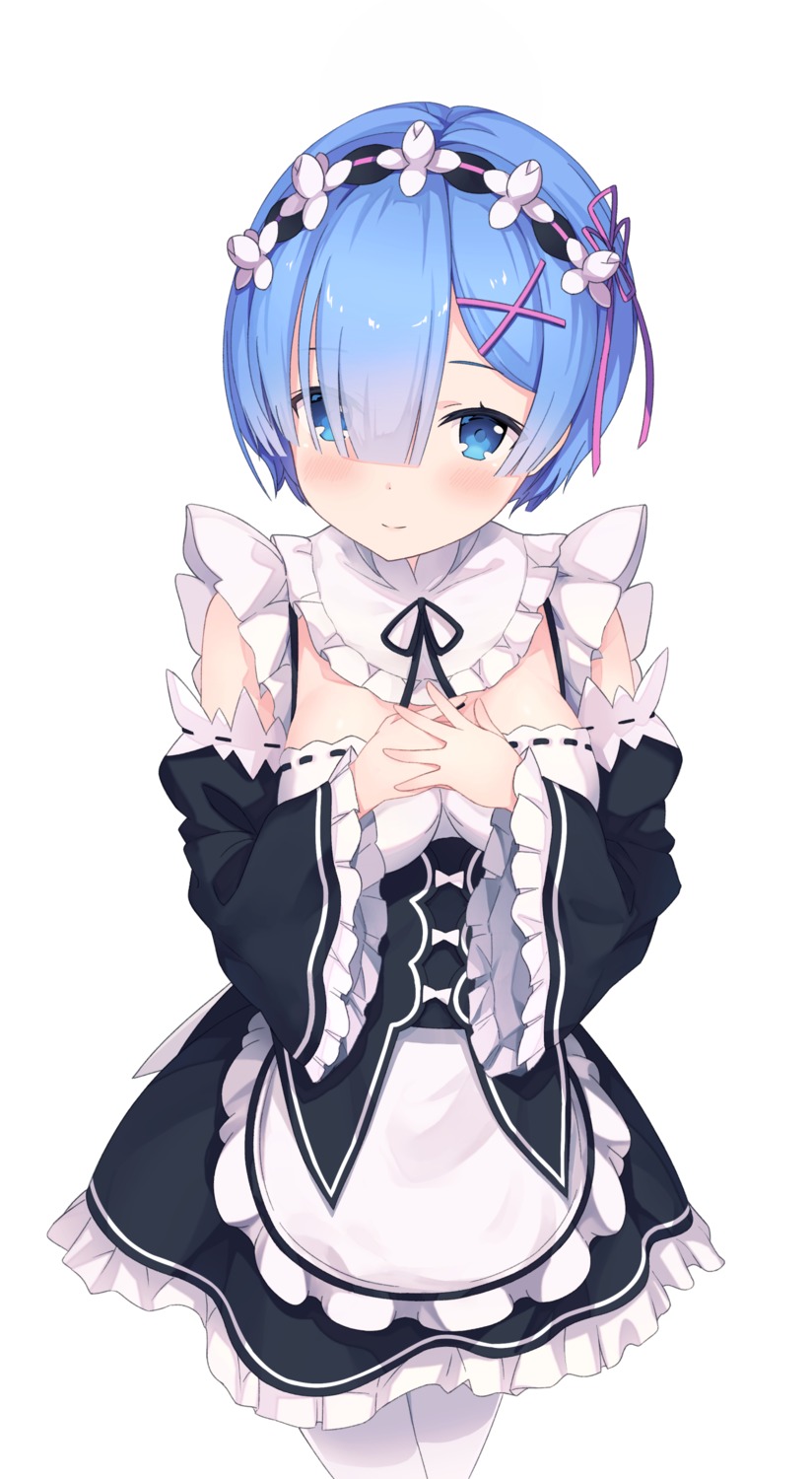 breast_hold echiru maid re_zero_kara_hajimeru_isekai_seikatsu rem_(re_zero) thighhighs