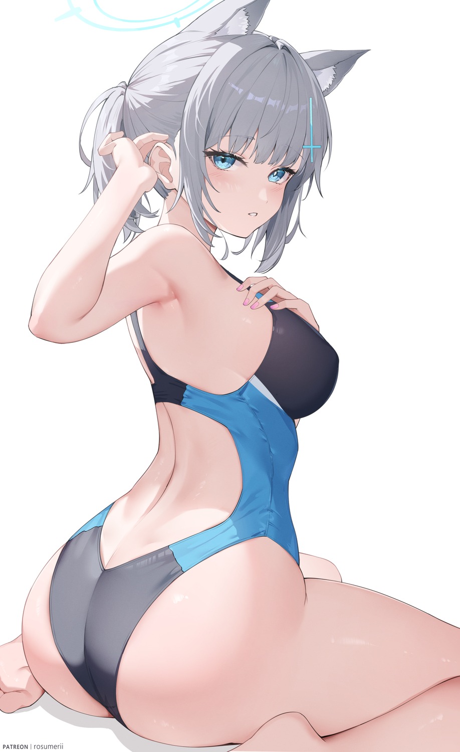 animal_ears ass blue_archive halo nekomimi rosumerii sunaookami_shiroko swimsuits