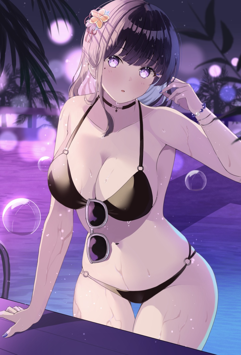 bikini genshin_impact megane raiden_shogun rererere_mon swimsuits wet