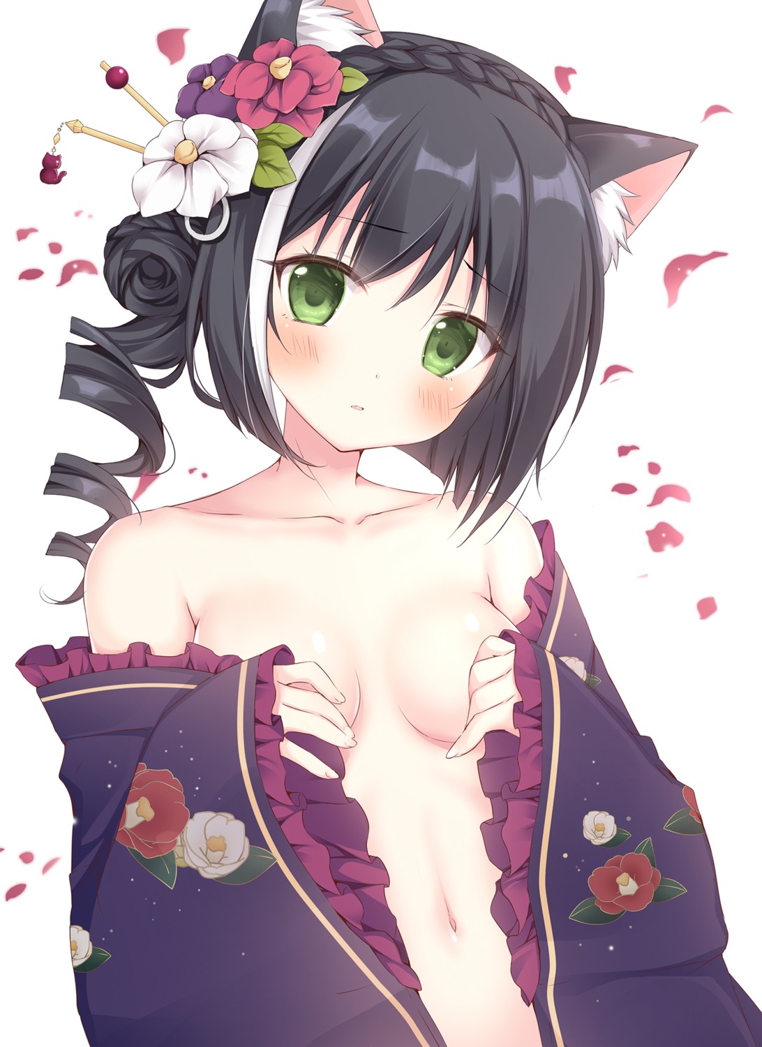 animal_ears breast_hold breasts karyl_(princess_connect) korie_riko lolita_fashion nekomimi no_bra open_shirt princess_connect princess_connect!_re:dive wa_lolita