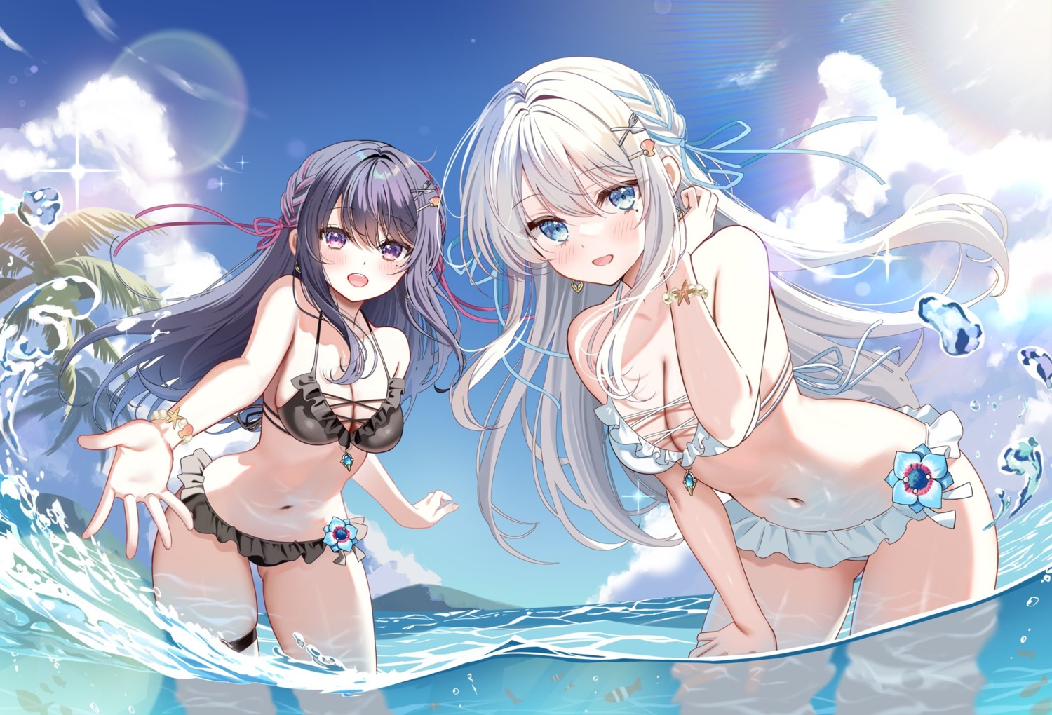 bikini garter indie_virtual_youtuber nagino_mashiro piyopoyo swimsuits wet