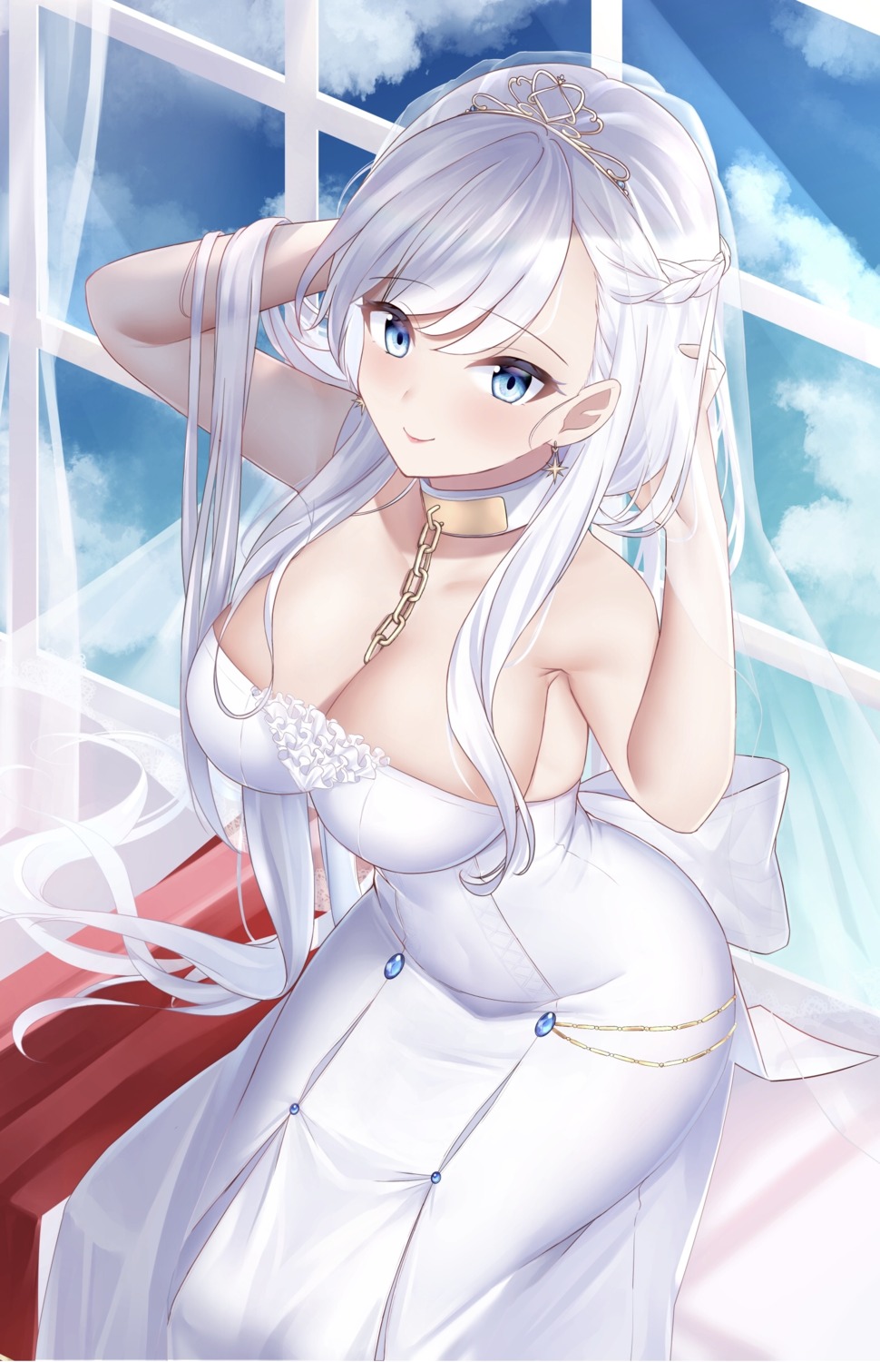 azur_lane belfast_(azur_lane) cleavage dress jyu-so no_bra wedding_dress