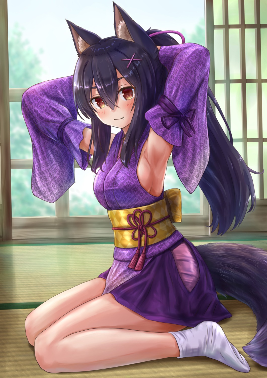 animal_ears iroha_(iroha_matsurika) japanese_clothes no_bra tail