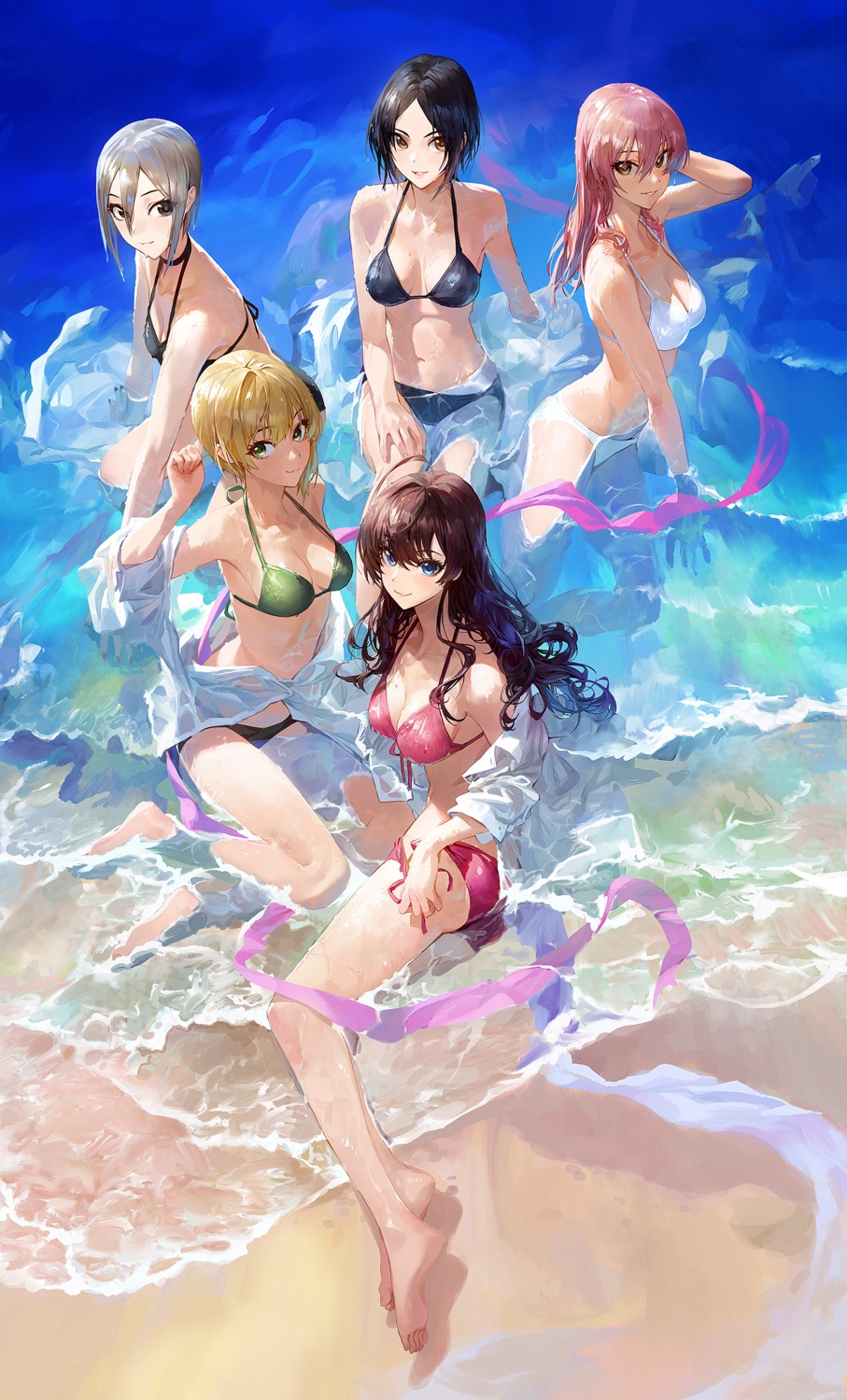 ass bikini cleavage hayami_kanade ichinose_shiki jougasaki_mika miyamoto_frederica modare open_shirt panty_pull see_through shiomi_shuuko swimsuits the_idolm@ster the_idolm@ster_cinderella_girls undressing wet wet_clothes