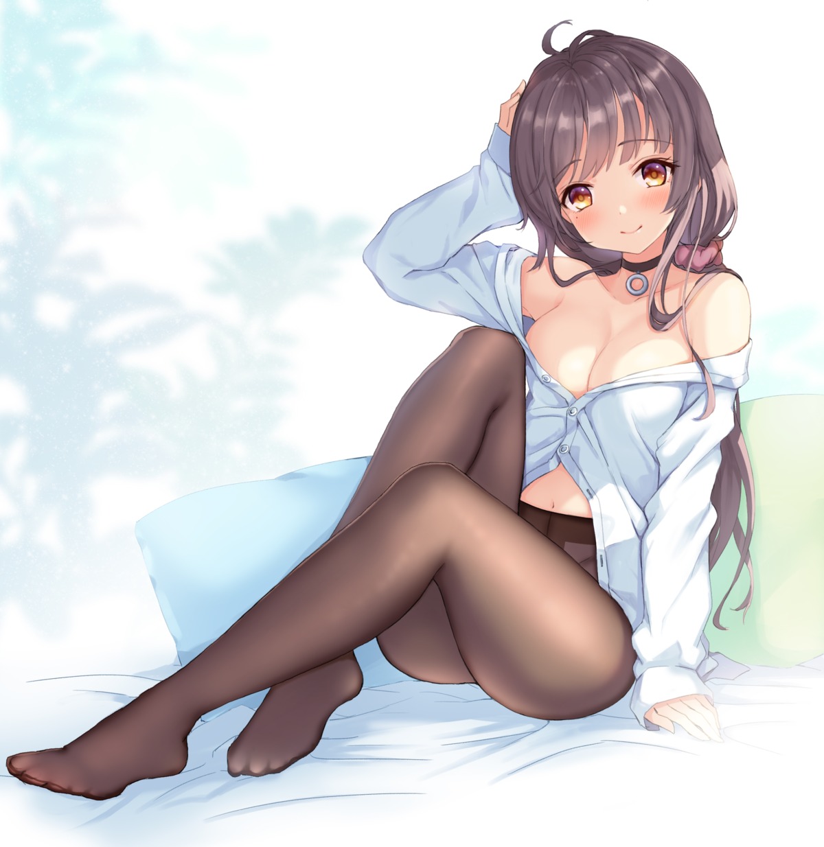 cleavage feet no_bra open_shirt pantyhose samidori_nana