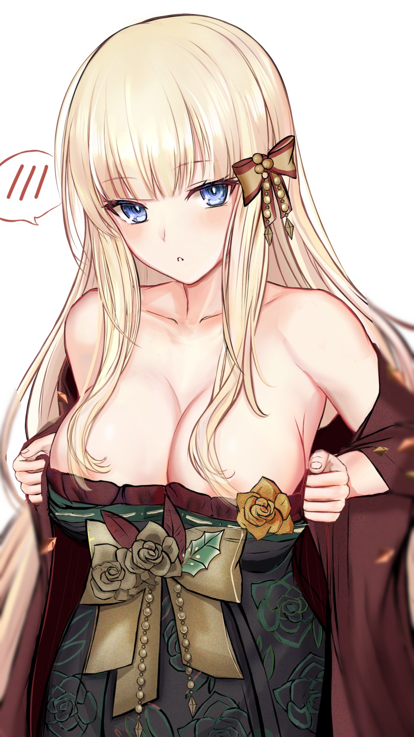 areola efuri_(riarea00) kimono no_bra open_shirt princess_connect! princess_connect!_re:dive sasaki_saren undressing