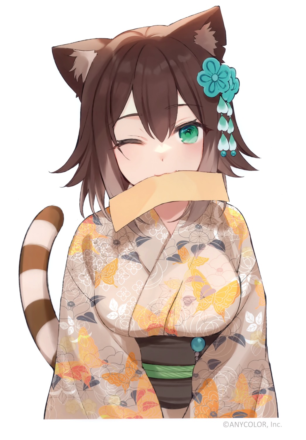 achiki animal_ears fumino_tamaki hanasaku nekomimi nijisanji tail yukata