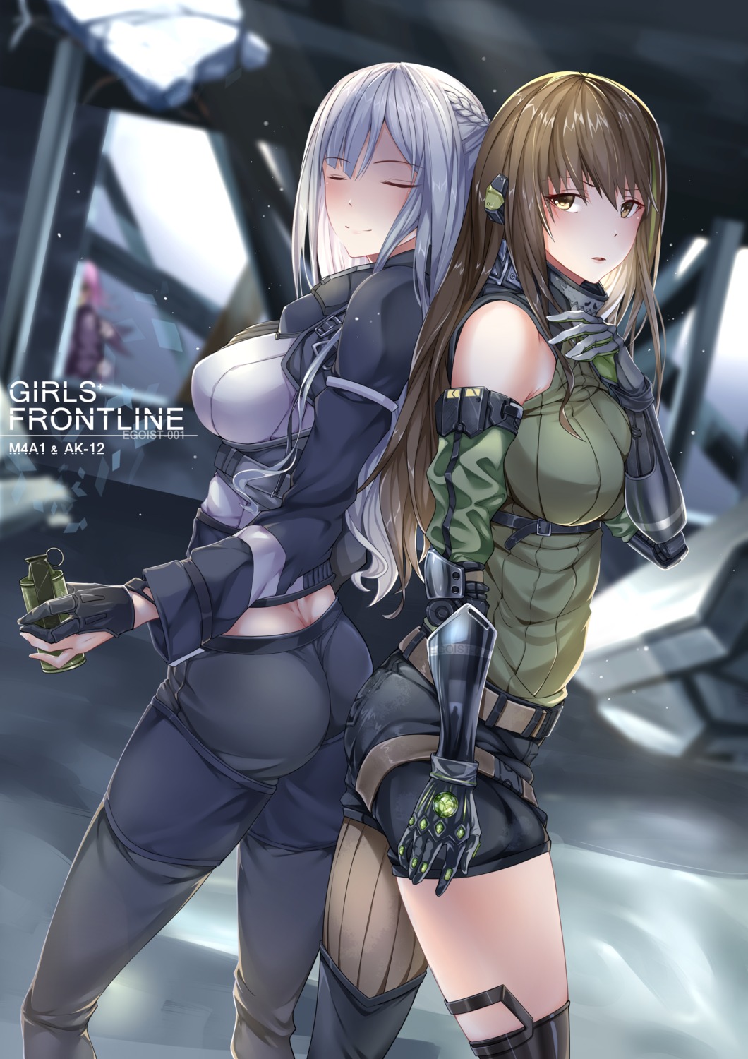 ak-12_(girls_frontline) ass d._joko girls_frontline m4a1_(girls_frontline) mecha_musume thighhighs