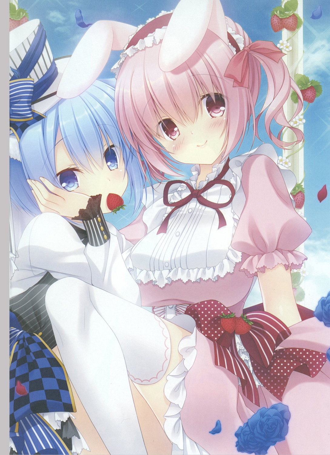 animal_ears bunny_ears dress egoistic_honey hazumi_rio skirt_lift thighhighs