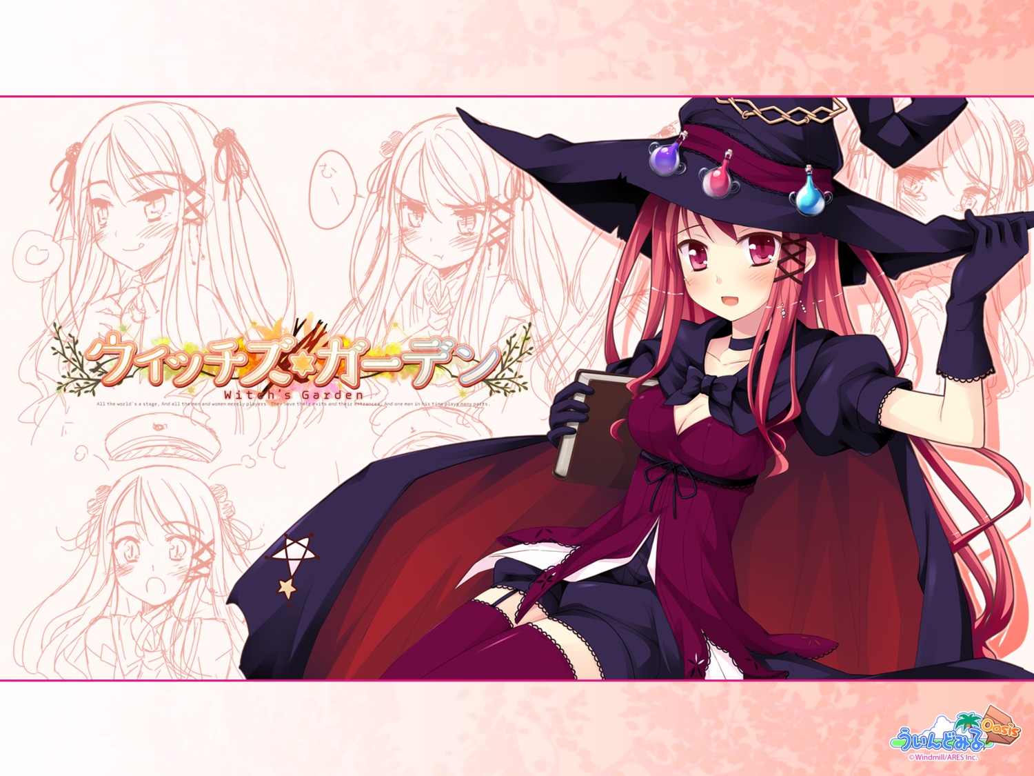 cleavage hinomiya_ayari ko~cha stockings thighhighs wallpaper windmill_oasis witch witch's_garden