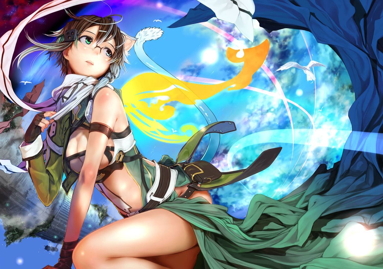 alfheim_online animal_ears asada_shino cleavage gun_gale_online megane mikazuki_akira sinon sword_art_online tail