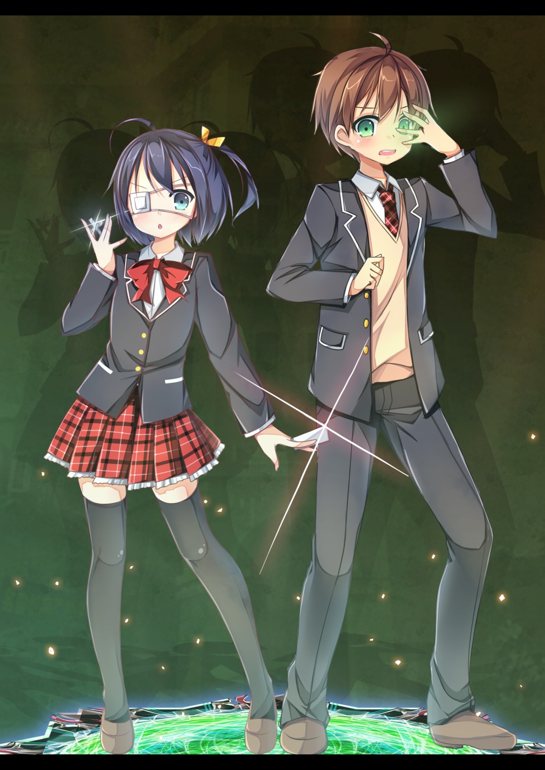 chuunibyou_demo_koi_ga_shitai! eyepatch luky seifuku takanashi_rikka thighhighs togashi_yuuta