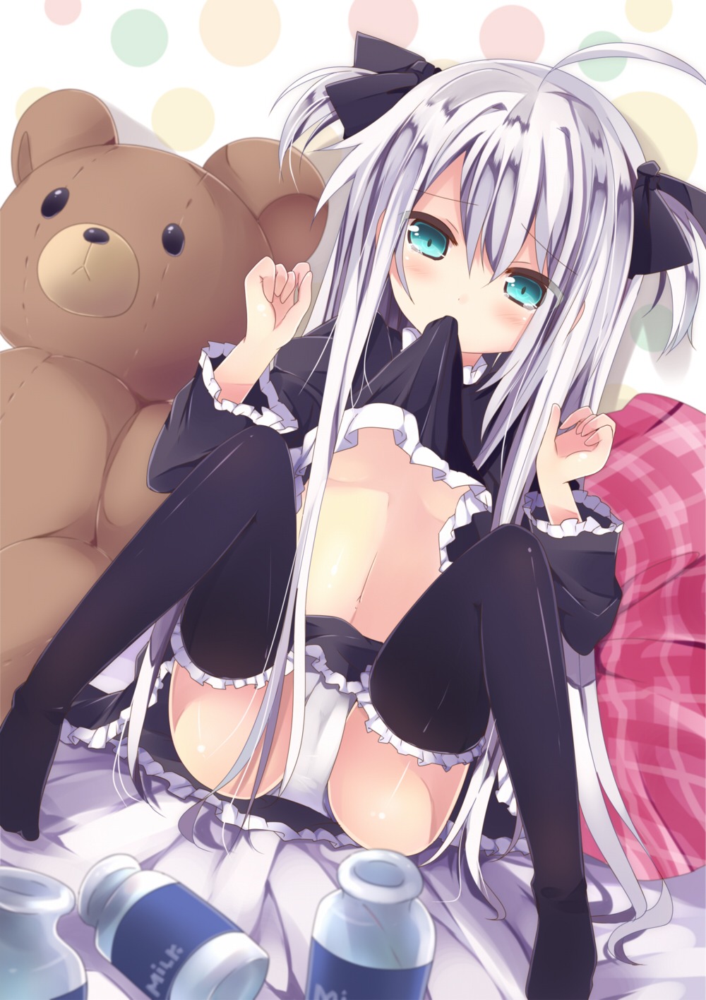 cameltoe loli lolita_fashion mishima_kurone no_bra pantsu shiropro shirt_lift skirt_lift thighhighs underboob