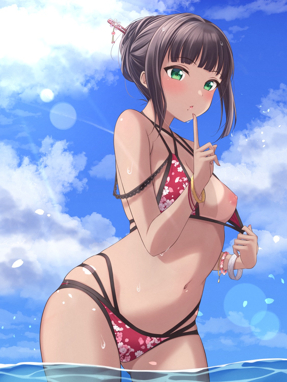 bikini breasts kurosawa_dia love_live!_sunshine!! mobukichi nipples swimsuits tan_lines undressing