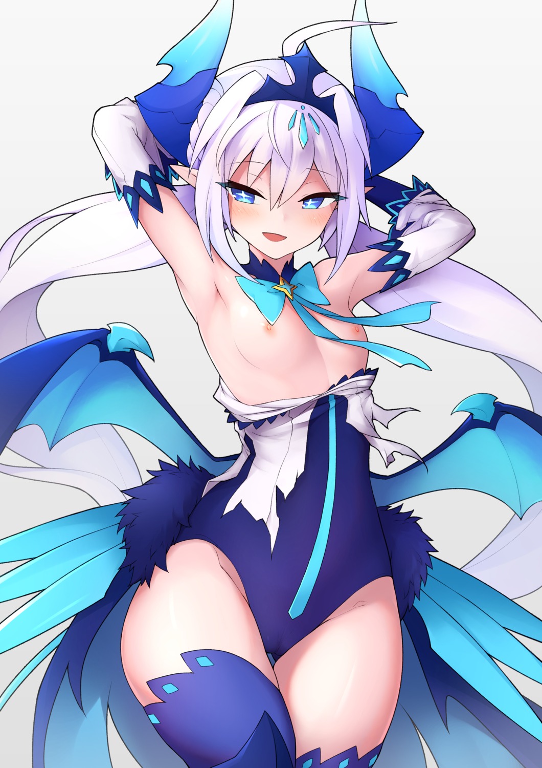 breasts cameltoe devil elsword horns leotard lu_(elsword) nipples no_bra pointy_ears thighhighs waero wings